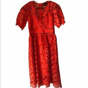 Women’s Bardot Poppy Orange Floral Lace Midi Dress